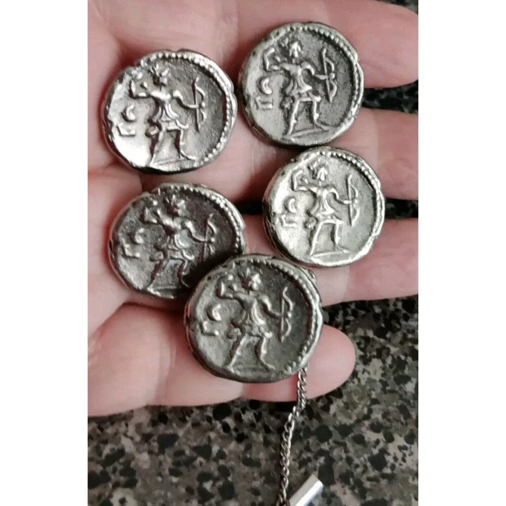 2 Pair Artemis Archer Tetradrachm Greek Coin Vintage Cuff Links + Tie Tack!